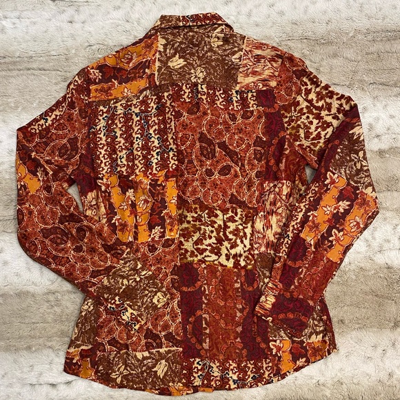 ✨SOLD✨NWT🍁Lucky Brand 100% Silk Jane patchwork Visit top boho western button - Picture 6 of 8